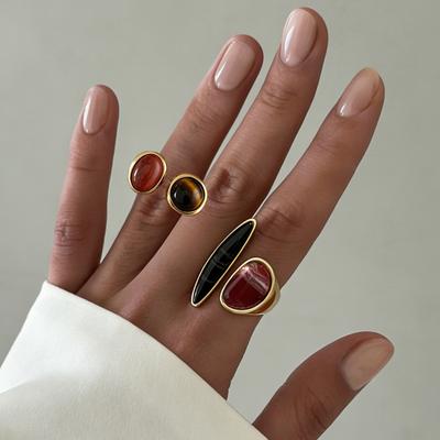 Vintage Inlaid Resin Acrylic Open Ring for Women Elegant Irregular Geometry Adjustable Knuckle Ring Daily Wear Jewelry