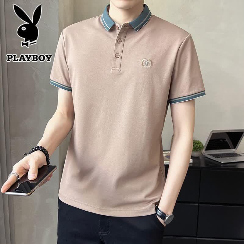 PLAYBOY Men s Summer Short-Sleeve Round Neck T-Shirt L кофейный