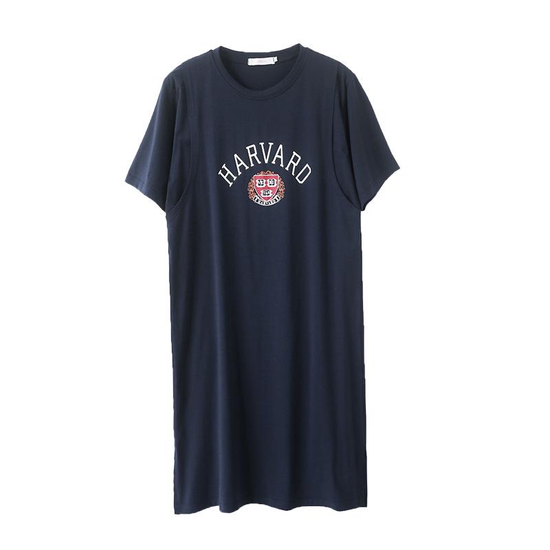 Pure Cotton Short Sleeve Breastfeeding Dress - Mid-Length Maternity/Postpartum Nightdress for Hot Mom Style