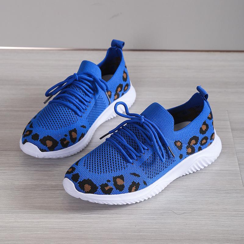 Women's shoes spring new leopard print fly-woven flat-bottom mesh casual sports single shoes women