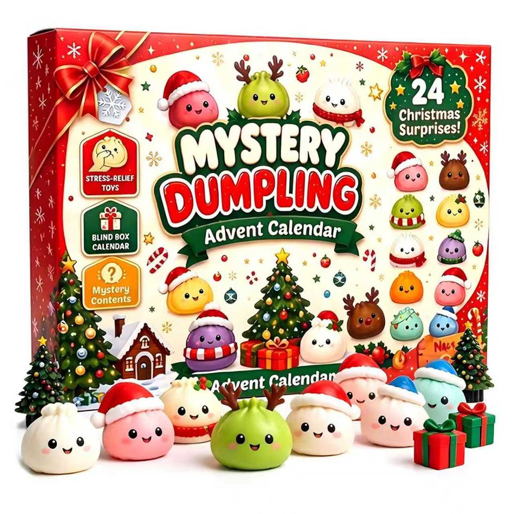 2026 Christmas Advent Calendar 24 Days Countdown Santa Claus Dumpling Squishy Stress Relief Fidget Mystery Gift Box
