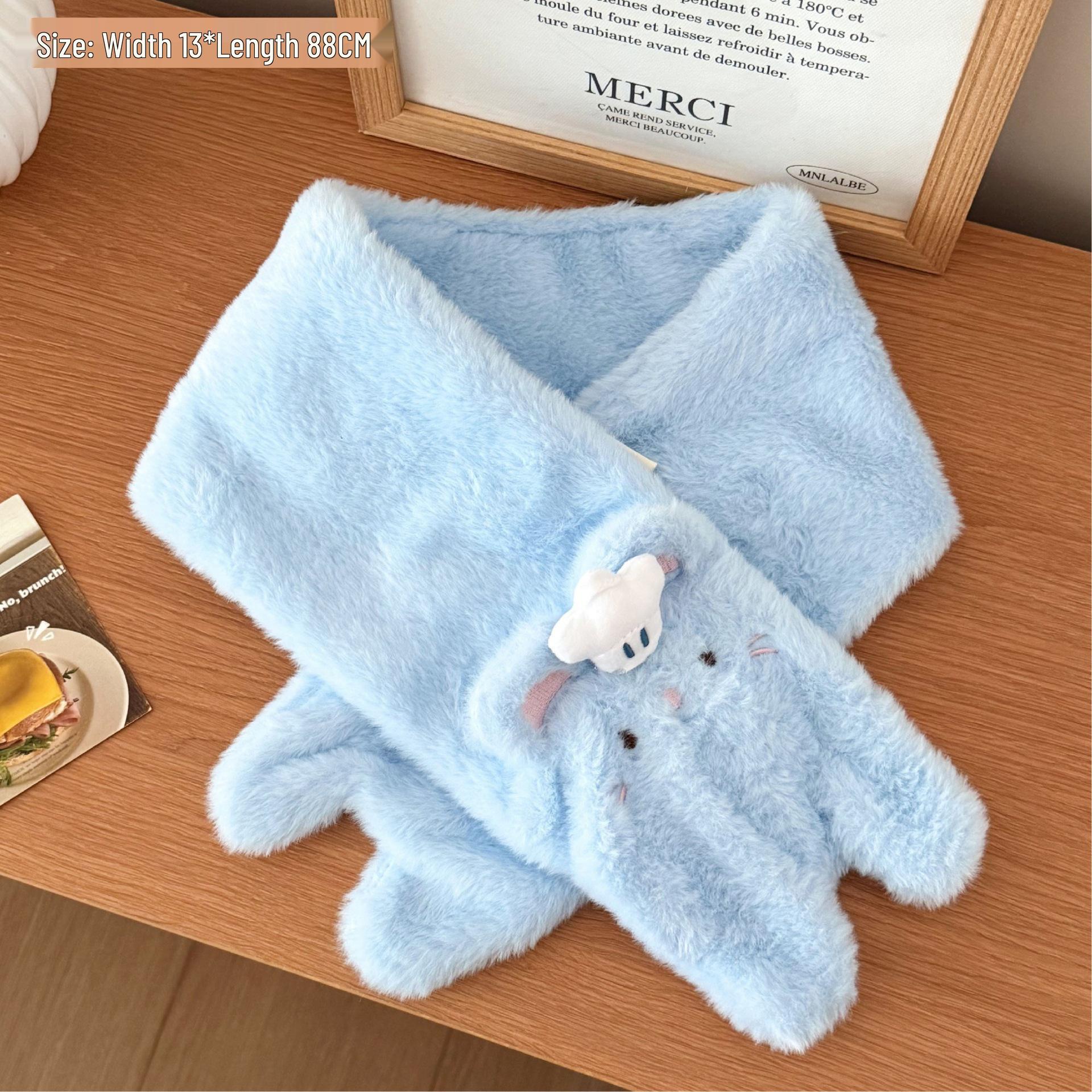 Blue Series Cute Cartoon Penguin Fleece-Lined Scarf & Glove Set for Girls - Warm Autumn/Winter Cycling Gear
