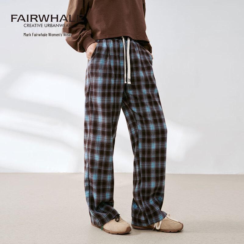 Mark Fairwhale Women's High-Waist Plaid Wide-Leg Casual Pants