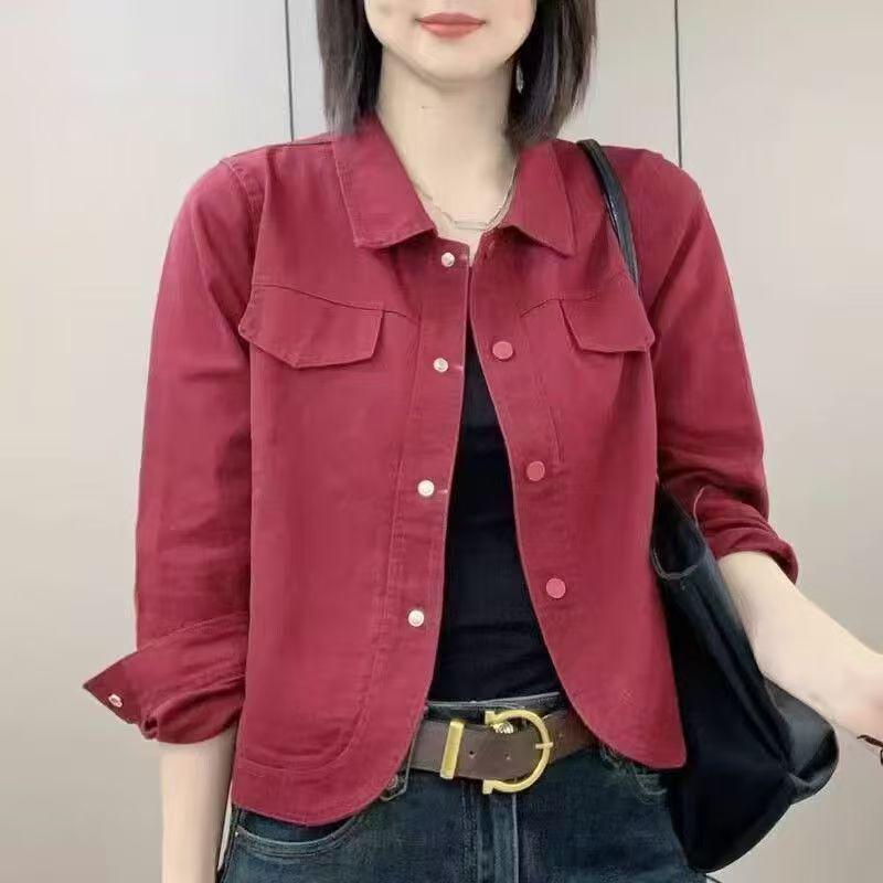 

Жіноча приталена куртка з коміром-поло – корейська мода, універсальний вільний крій, ідеально підходить для весни та осені S for 80-95 jin червоний