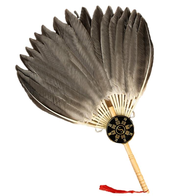 Vintage Chinese Fan Gooses Feather Wedding Party Fan Dance Feather Hand Fan Photograph Props Wood Craft Decorations Fan