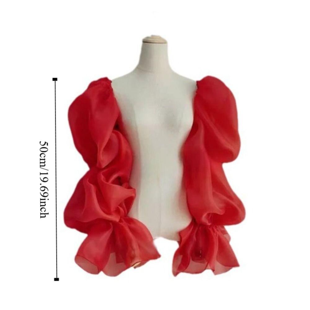 Fashion Elegant Puff Wedding Arm Sleeves Bowknot Evening Dress Decor Fairy Sleeves Ruffles Sweet Sheer Cover Sleeves Long Gloves