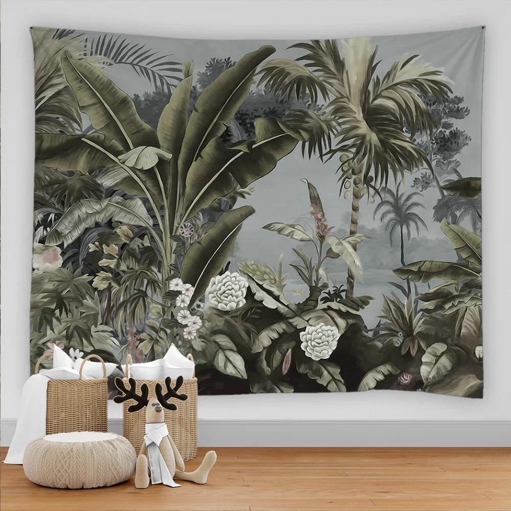 Tropical leaves flowers and birds beach wall hanging animal background palm tree wall hanging tapestry wall cloth carpet