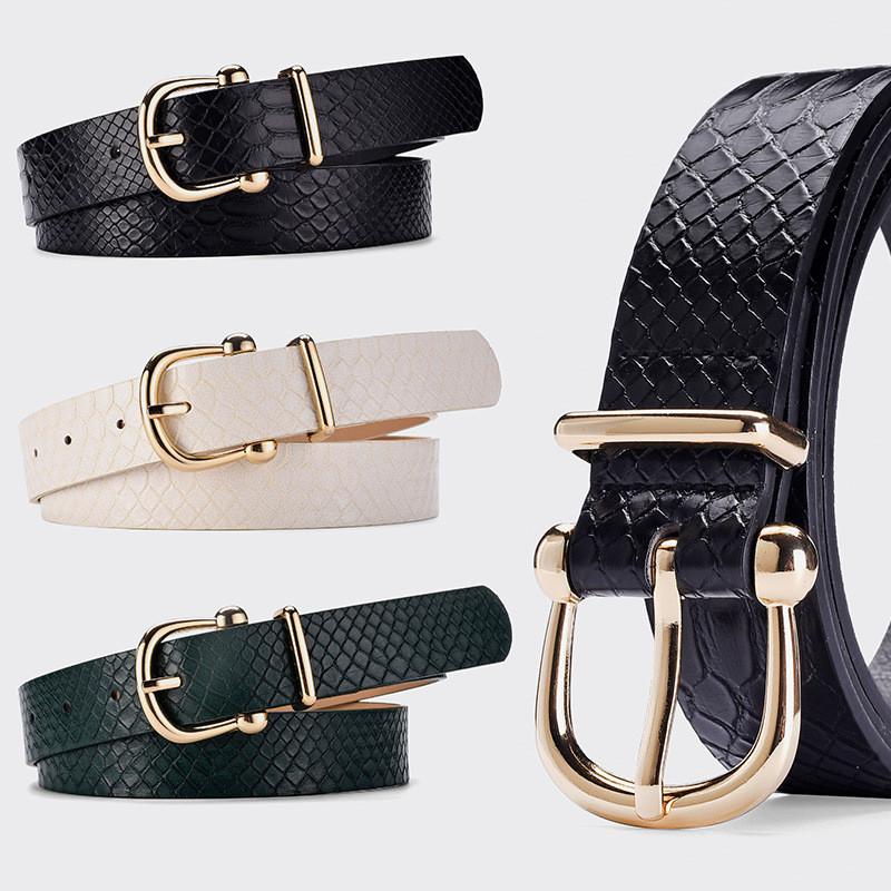 Leather Chic Pu Snake Texture Womens Belt Featuring Durable Alloy Buckle For Stylish Outfits