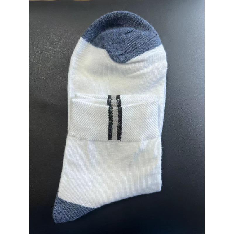 

Мужские дезодорирующие влагоотводящие деловые длинные хлопковые носки на осень и зиму 1 pair белый/темно-синий