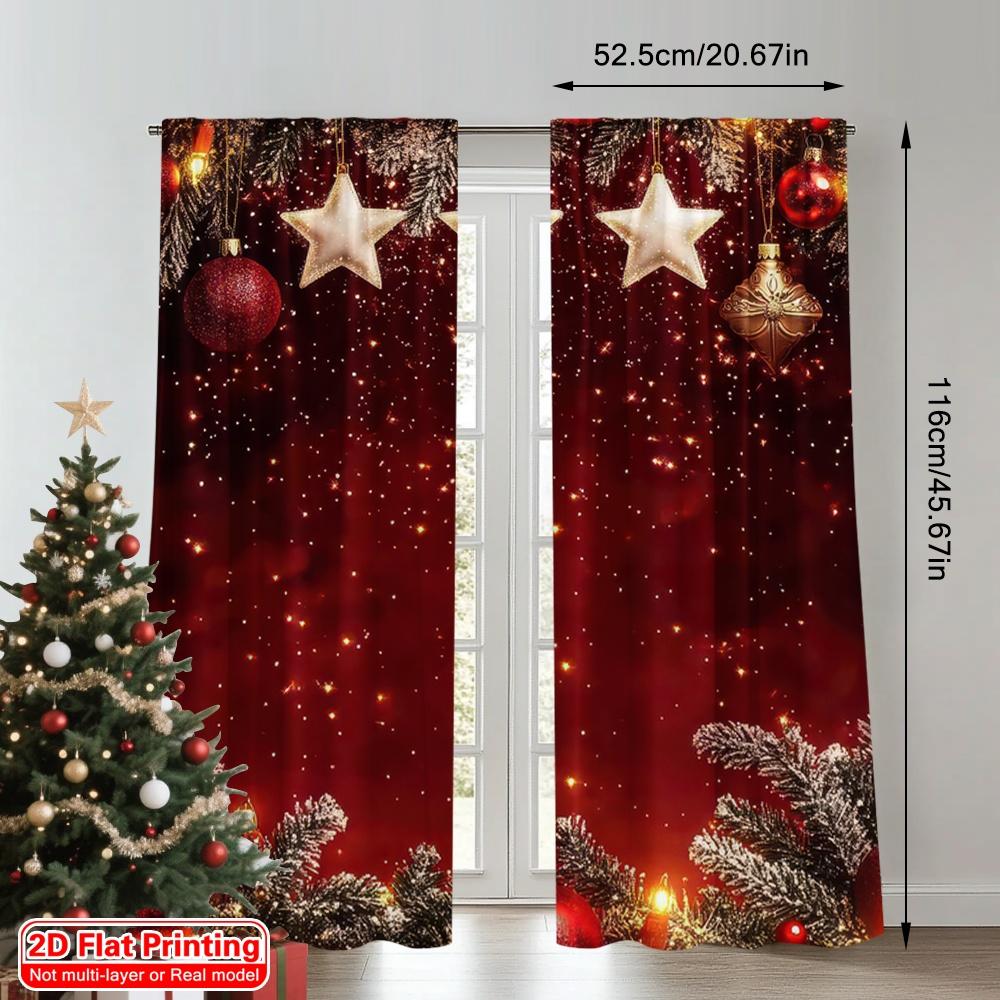 2pcs 2D Flat Printing Merry Christmas Scene Curtains Snowflake Red Christmas Ball Venus Happy New Year Polyester Without