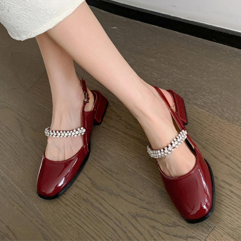 Women's Shoes 2024 Shiny Sequins Square Heel Sandals Women's Party Shoes Fashion Elegant Mid Heel Sandals Chaussure Femme