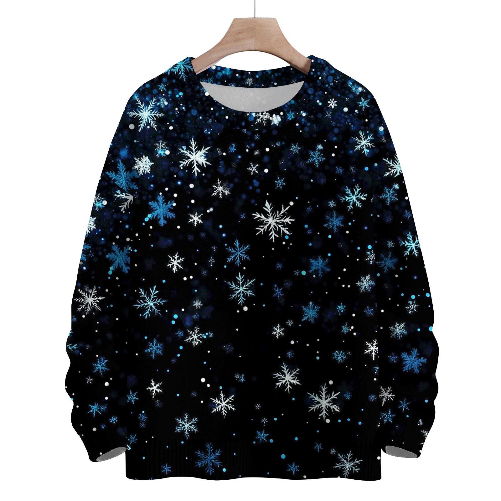 

Жіночий модний повсякденний різдвяний вовняний топ з довгими рукавами з принтом і круглим вирізом M Темно-синій