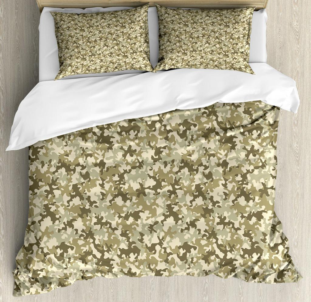 Camouflage Duvet Cover Set, Camouflage Concept Concealment Artifice Hide Force Uniform Pattern Fashion, 3 Piece Bedding Set
