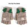 Half-Finger Flip Winter Gloves Soft Antlers Knit Mittens Cute Student Writing Gloves