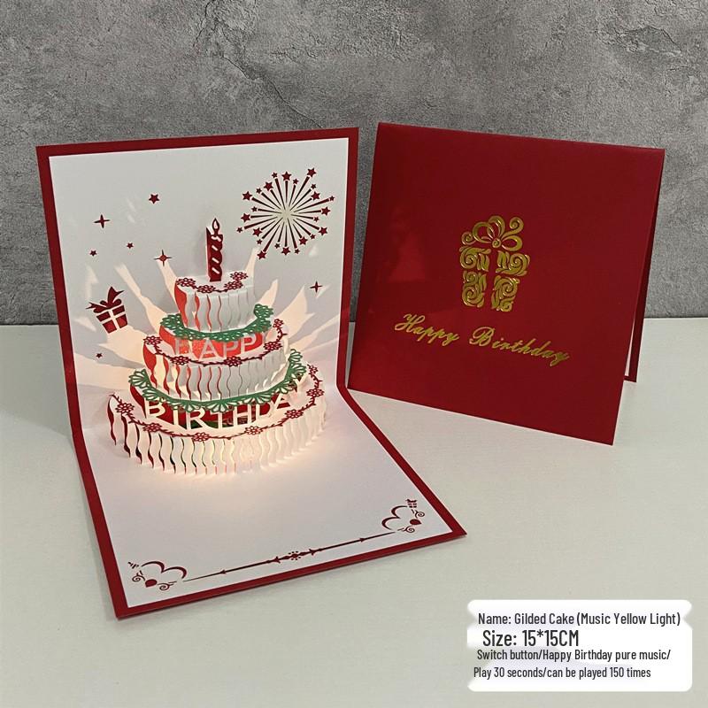 Handmade 3D Blue Birthday Card with Music and Cake Design – Elegant Gift for Friends