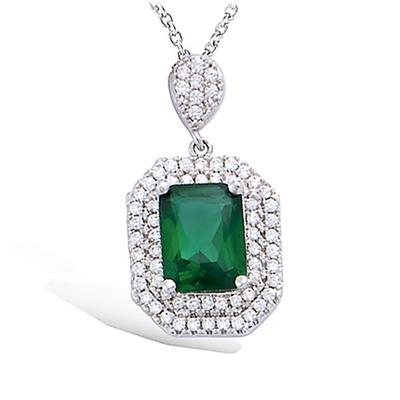 [P1177] - Silberanhänger 'Sissi' smaragdgrün weiß (rhodiniert) - 15x12 mm