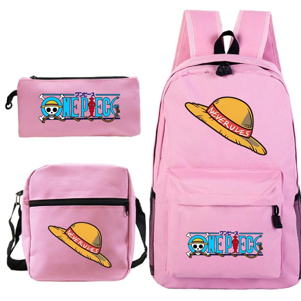 New Animation One Piece Printed Backpack for Primary and Secondary School Students Large Capacity School Bag Combination Three-piece Set
