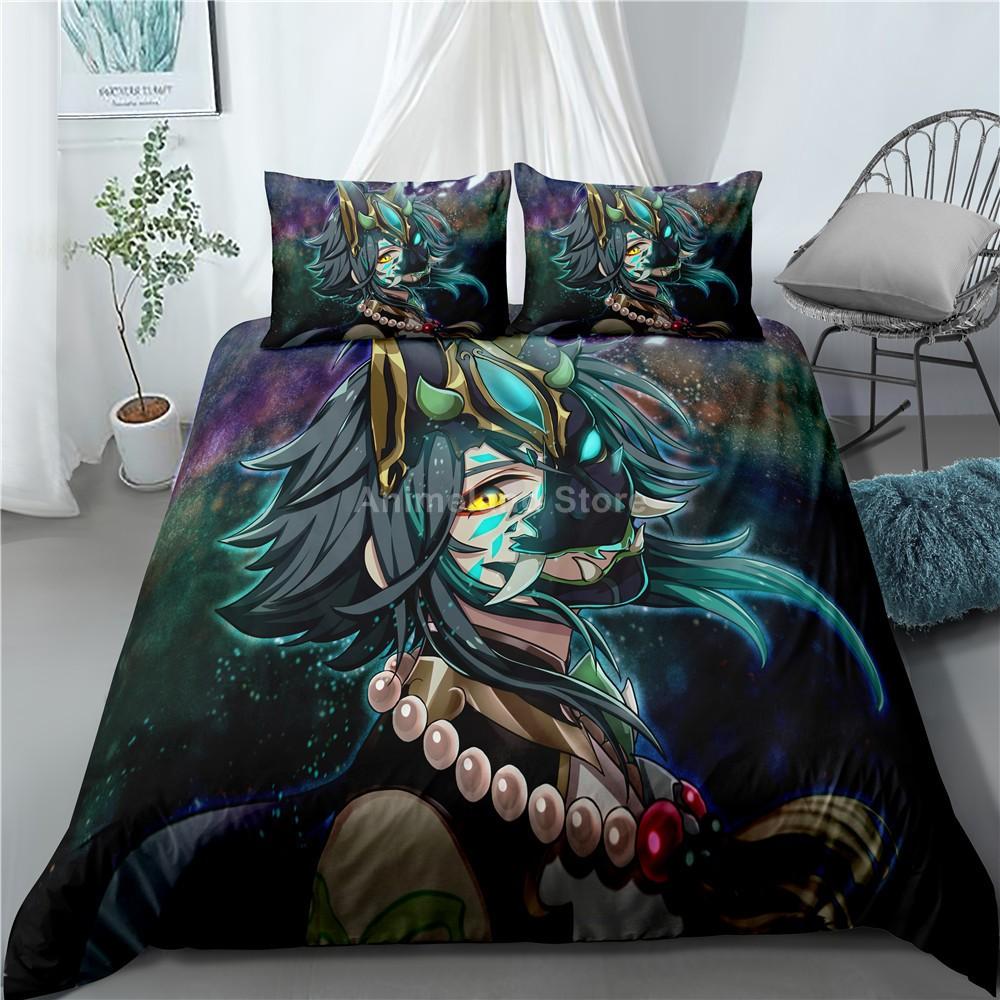 Genshin Impact Bedding Set Game Print Duvet Cover Quilt Soft Duvet Cover Sets Home Textile Queen King Size Girl Kids Room Decor