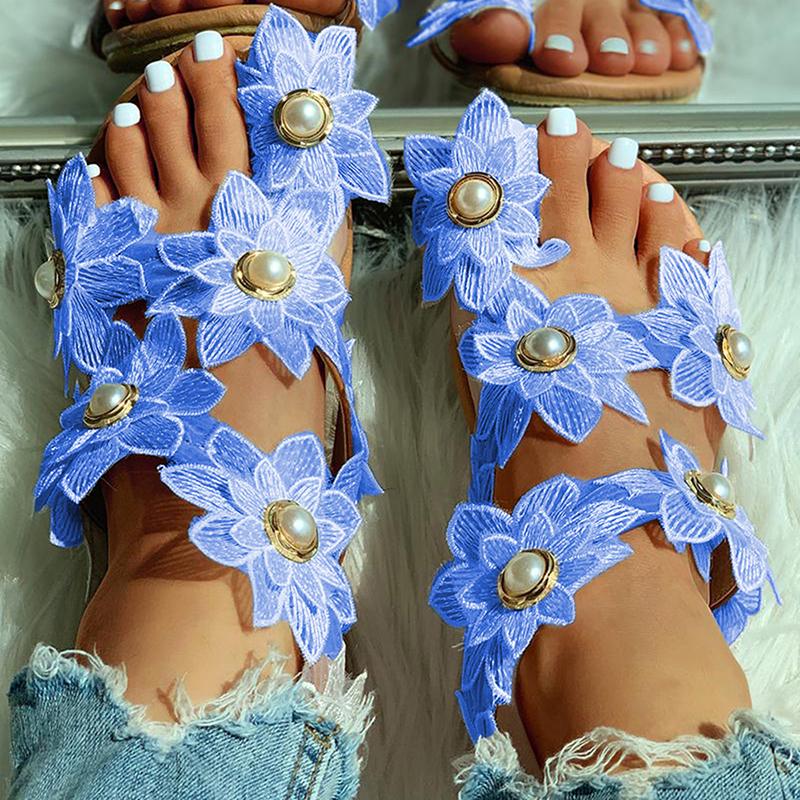 New Summer Ladies Shoes Women Sandals White Floral Flat Sandals Women Bohemian Casual Beach Shoes For Woman
