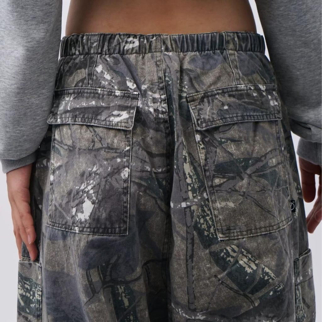 American Retro Camouflage Wide-leg Overalls Trendy Brand Loose Reverse Wear Design Sense