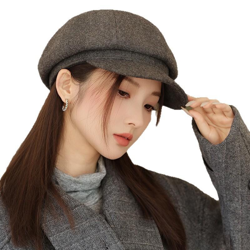 Women's Hat with Versatile Bow Octagonal Hat Big Head Circumference Showing Face Small Duckling Hat Retro Newspaper Boy Hat