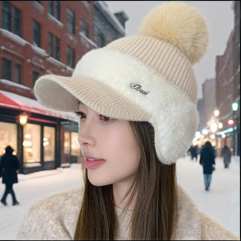 Stitching mink fleece ear protection rabbit fur baseball cap fashion solid color simple fur ball knitted hat