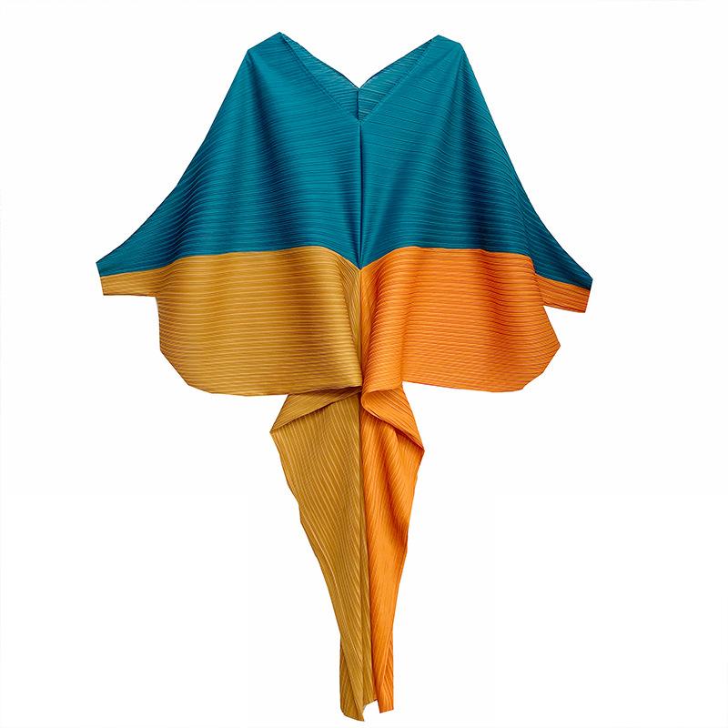 Women Folds Hit Color Fishtail Dress Female Temperament Loose Plus Size Color Matching Dress