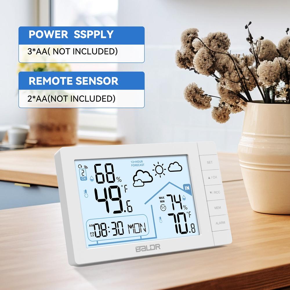Baldr Wireless Weather Station Digital DCF Wall Table Atomic Alarm Clock Hygrometer Thermometer Frost Alert Forecast Sensor -40C