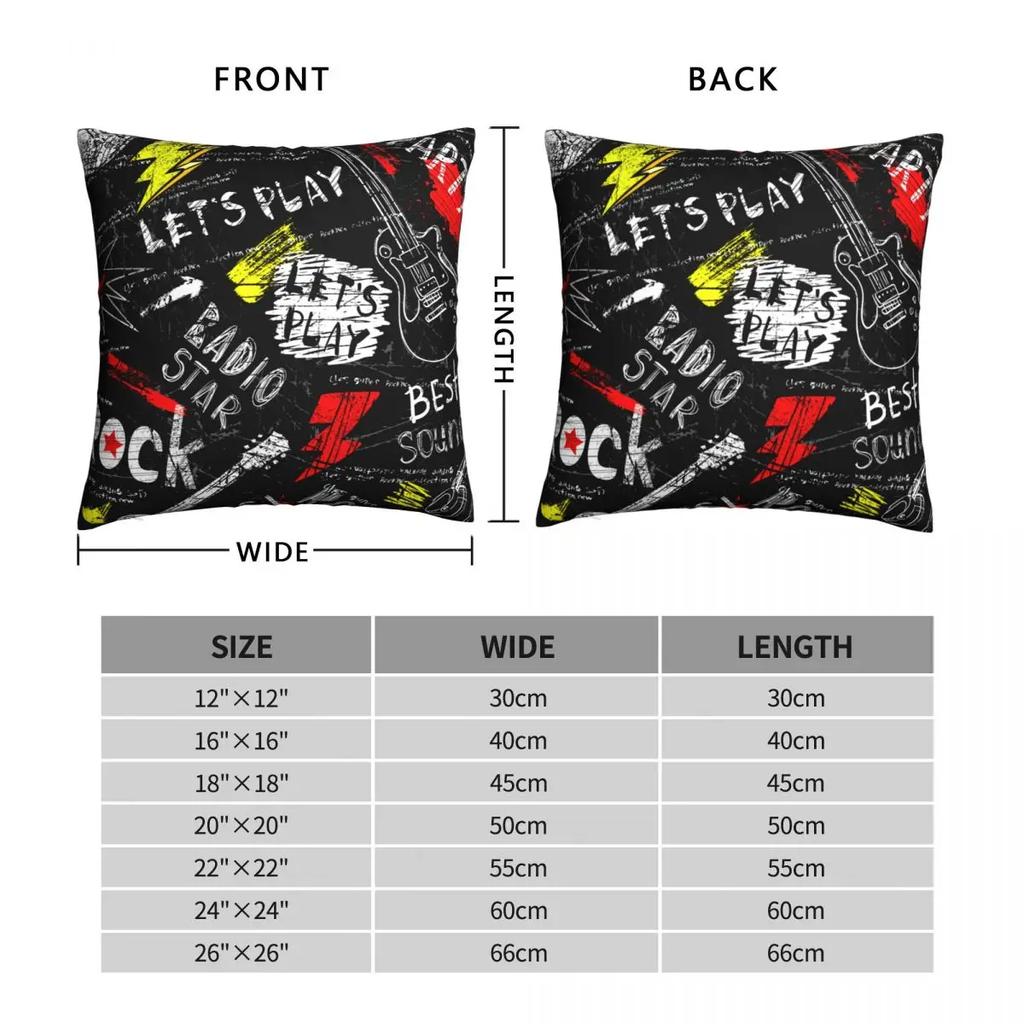 Punk Rock Style Guitar Pattern Pillow Cases Cushion Cover Awesome Zipper Decorative Pillowcover for Home