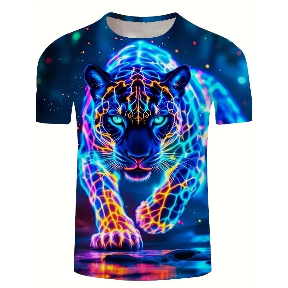 Men's Casual Short Sleeve T-Shirt - Animal Print Skull & Foliage Graphic Breathable Summer Tee Round Neck for Outdoor & Casual Wear, Summer
