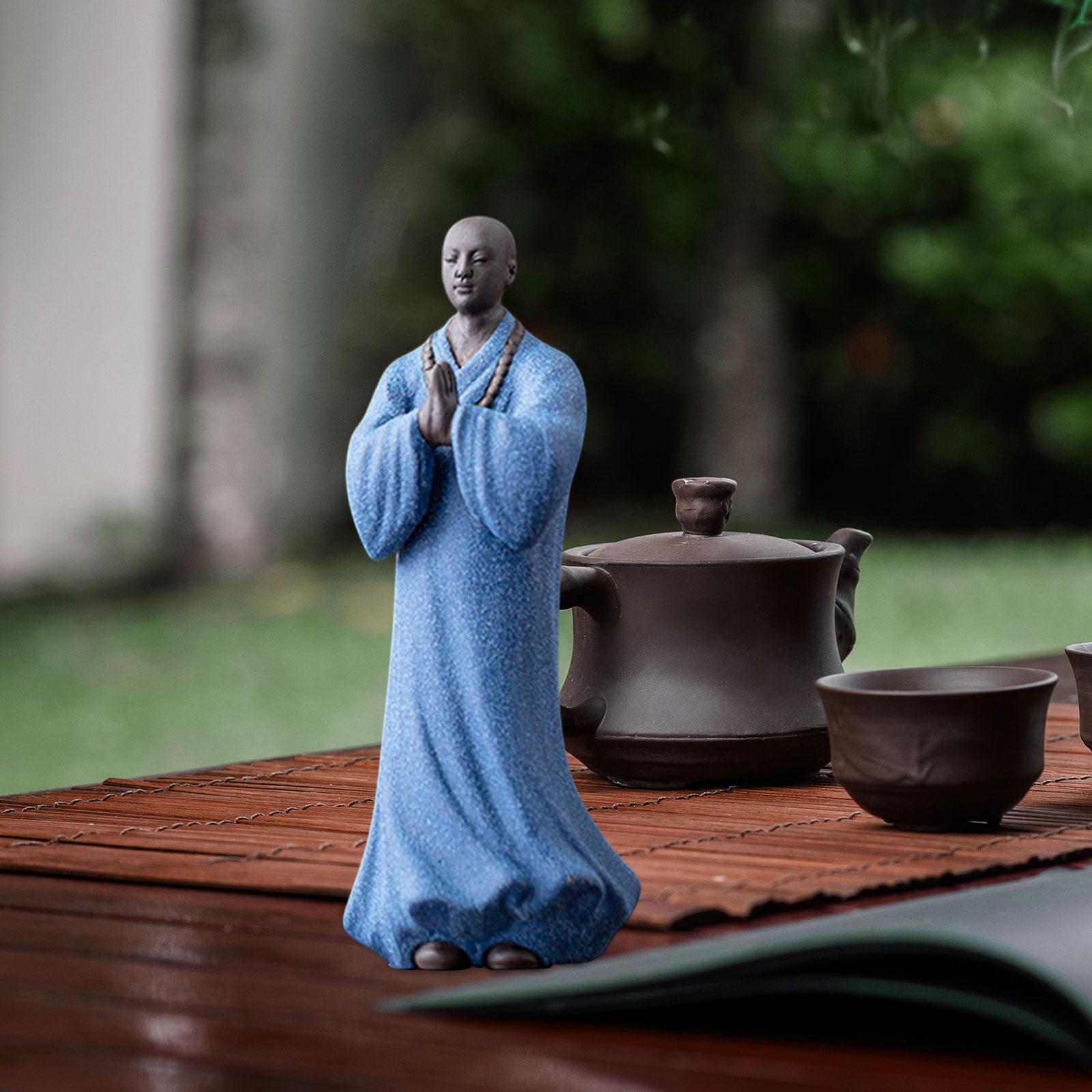 

Buddha Statue Monk Figure Crafts Handmade Lifelike and Vivid Desktop Ornament Monk Figurine for Bookshelf Office синій