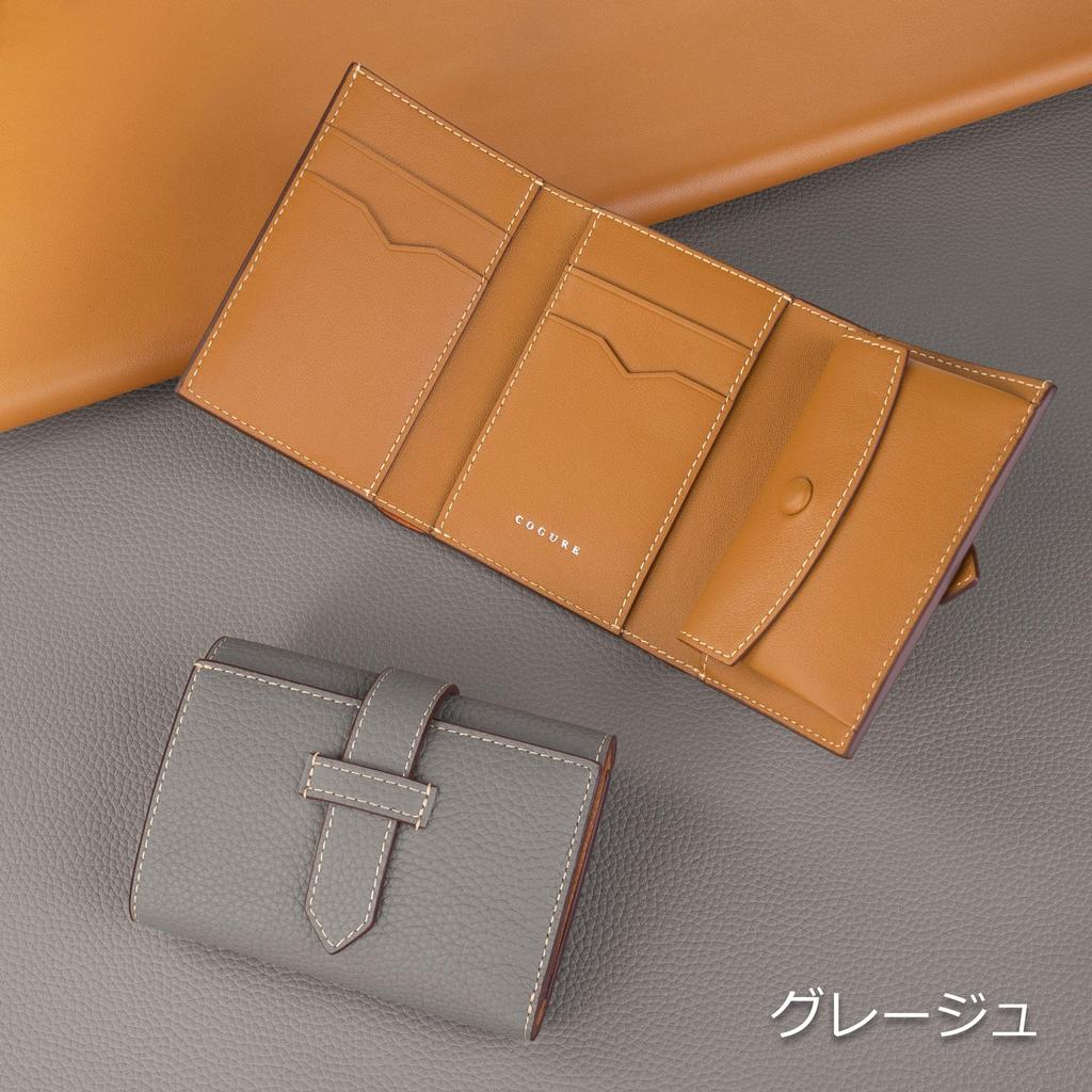COGURE Wallet for Men and Genuine Shrink Calf Belted Wallet with Bill Coin Card Gift Box Greige Tri-fold Women, Leather, Compact, Compartment, Purse,