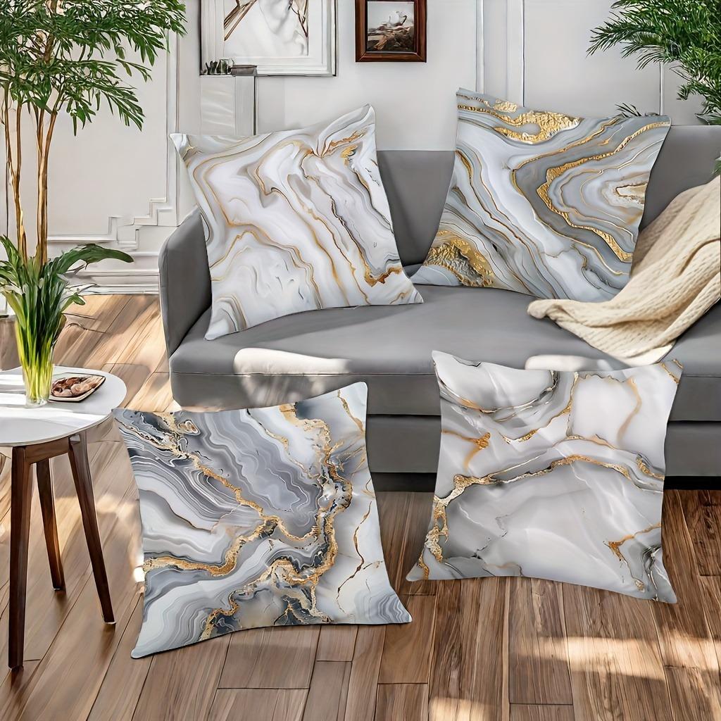 White gray gold geometric pattern cushion cover home decoration pillowcase bedroom living room polyester cushion cover