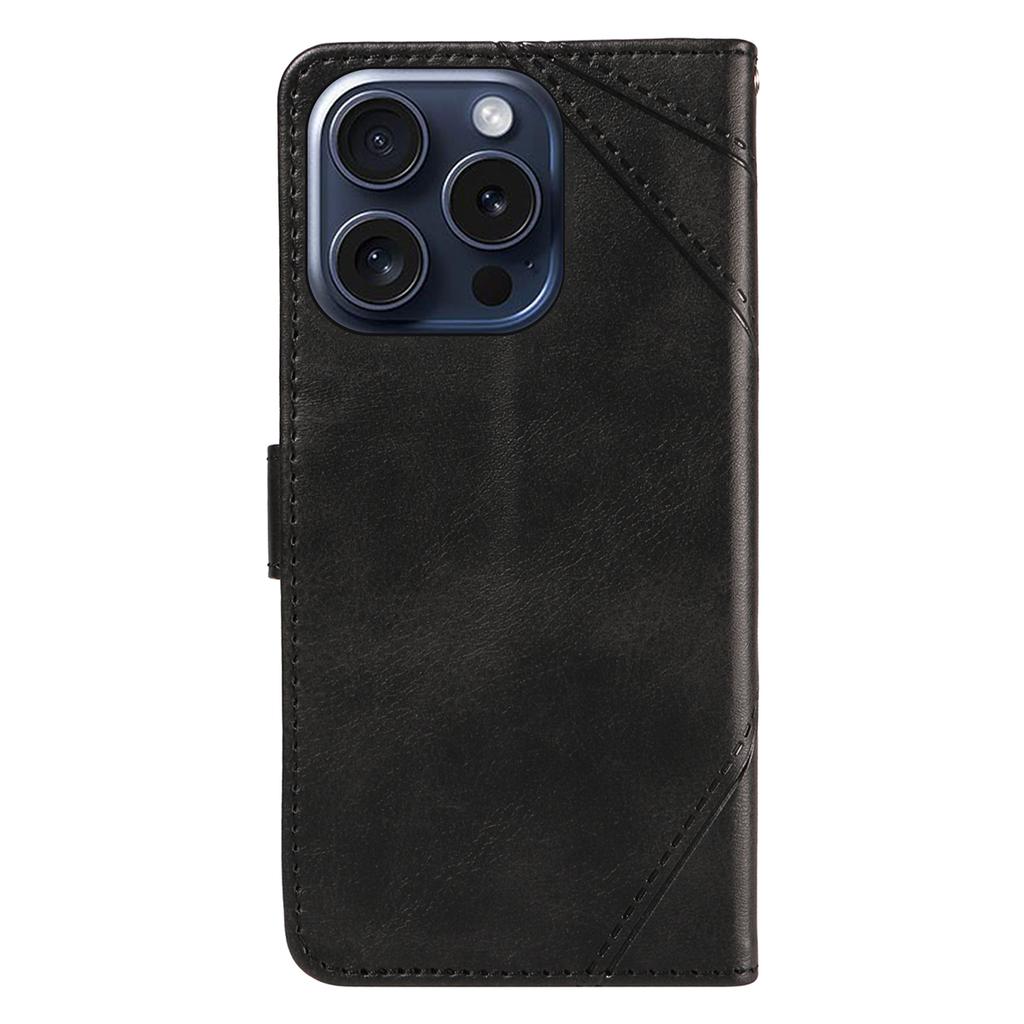 For iPhone 15 Pro Case Shockproof Geometric Lines PU Leather Phone Cover