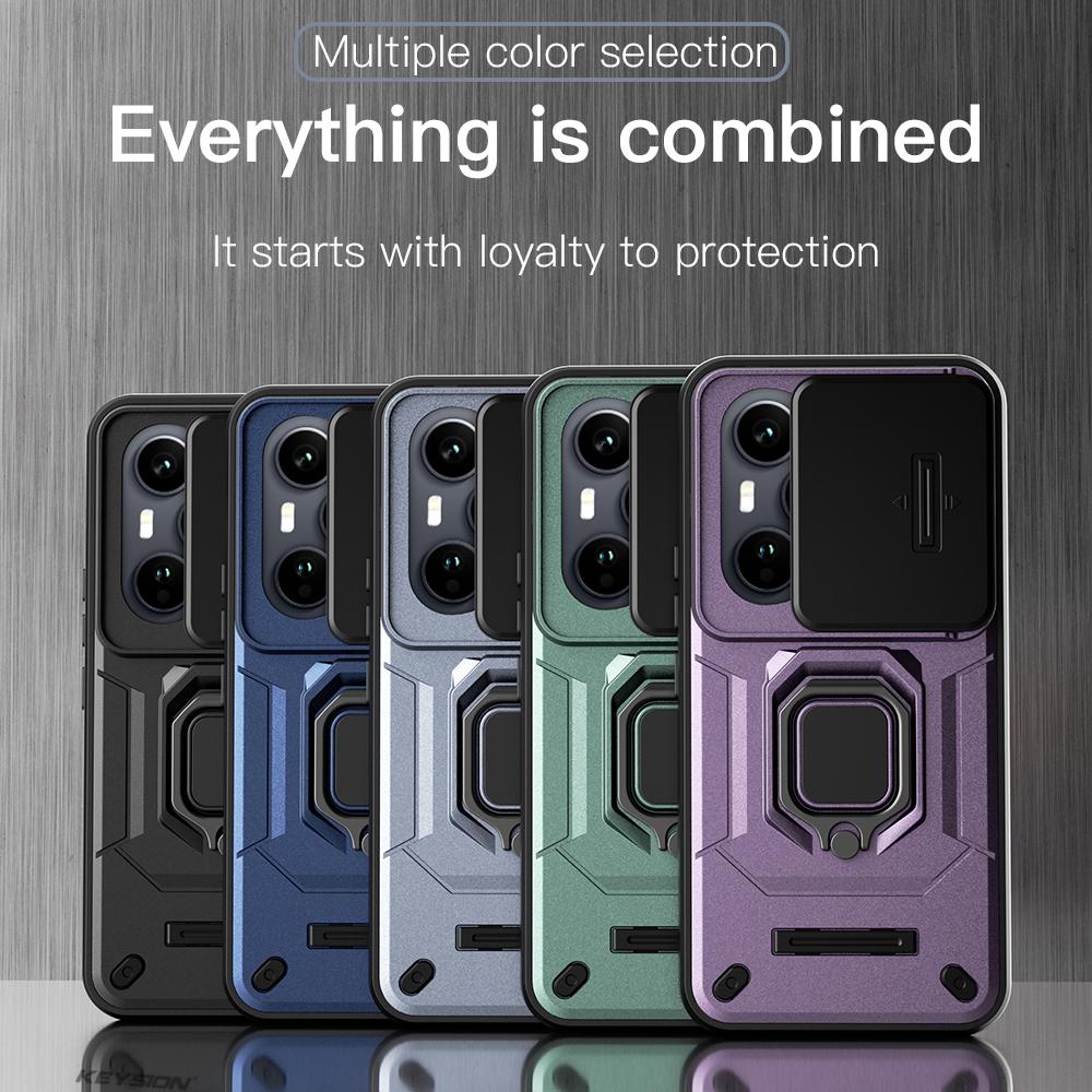 KEYSION Shockproof Armor Case for HONOR 400 Pro 5G Slide Camera Lens Protection Ring Stand Phone Cover for Huawei Honor 400 5G