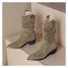 New Style Fashion Winter Classic Boots for Woman Cow Suede Pointy Toe Wedge Heel Ankle Boots Simple Comfort Cowboy Boots Female
