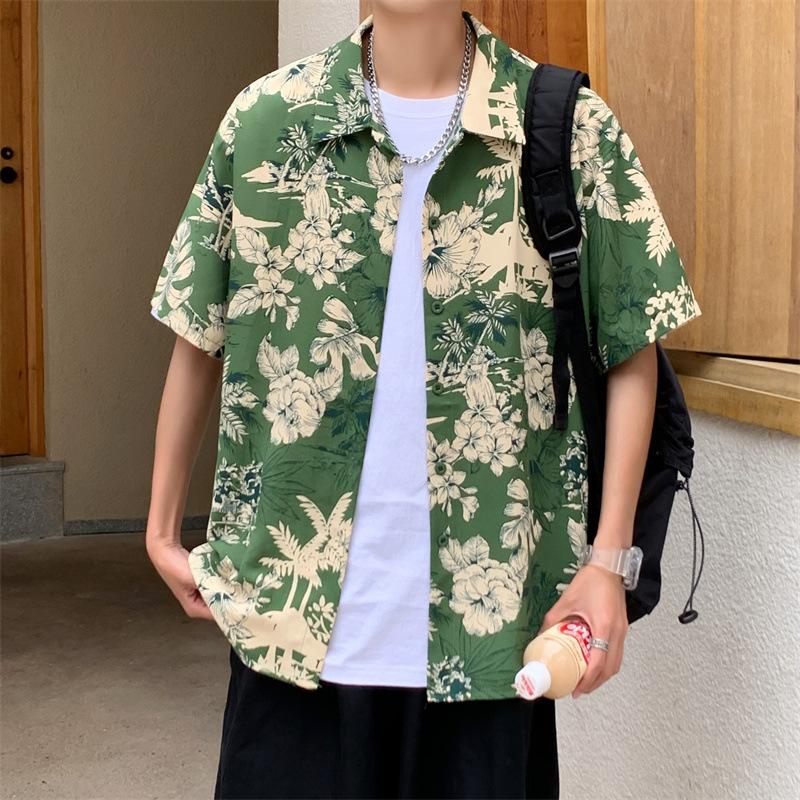 

Мужские рубашки с короткими рукавами Мужские японские ретро повседневные топы Свободная личность Пятиточечные топы с половинными рукавами Мужская модная блузка