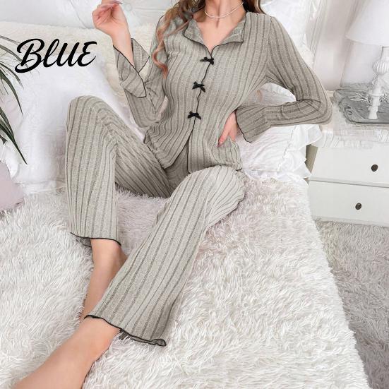 Long-sleeve Pajama Set Women's 2 Piece Long-Sleeve Top with Bow And High-end Sleepwear Long Pants Casual Fall Loungewear Pjs Cozy Nightwear
