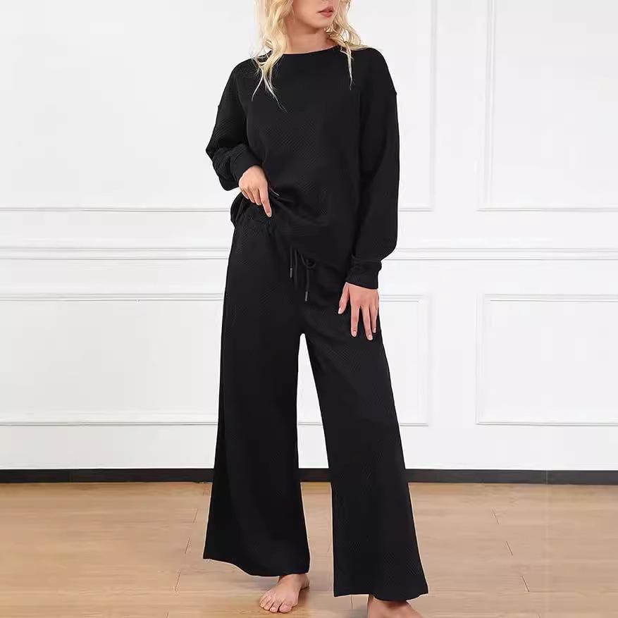 Autumn/Winter Solid Color Textured Casual Women's Loose Two-piece Suit Set