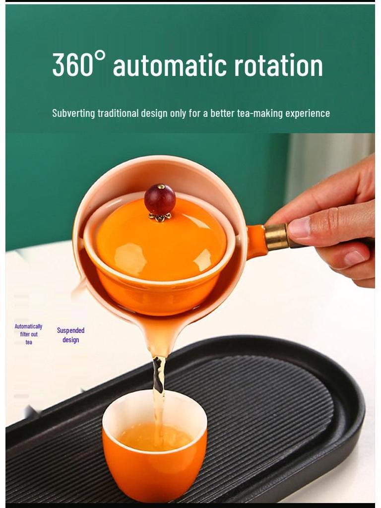 Rotating Ceramic Kung Fu Tea Set with Side Handle Filter Pot