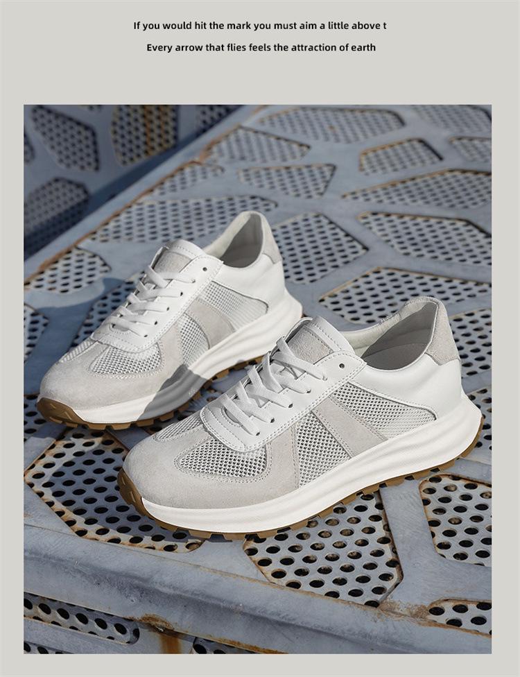 Men's White Breathable Thick-Soled Platform Sneakers - Discreet 8cm Height Boost Casual Dad Shoes