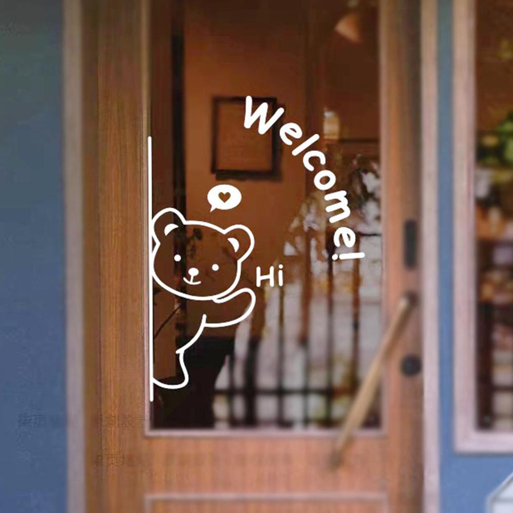 

3D настенные наклейки на зеркало Welcome Bear Home Decor акриловые самоклеящиеся наклейки Hi Bear для дверей магазинов оконных декоративных зеркал S 45x60cm белый