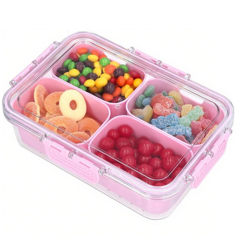 

4 Compartments Snack Box Containers with Lid Storage Boxes, Fruit, Snack Storage Boxes for Parties, Entertaining, Kitchen 4 рожевий