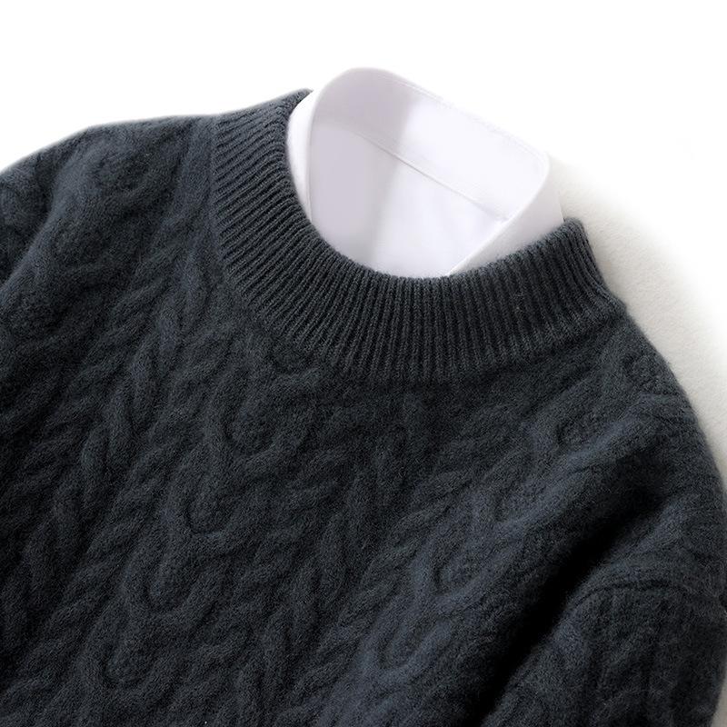 Men's Pure Wool Half High Neck Thick Pullover - Solid Color Loose Casual Knitted Cashmere Sweater