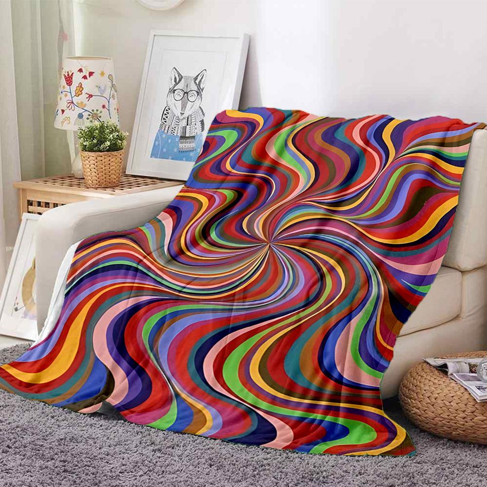 1pc Psychedelic Waves Blanket, Lightweight Flannel Throw Blanket for Sofa, Bed, Travel, Camping, Living Room, Office, Couch018