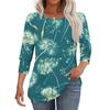 Women's Fashion Casual Floral Print Round Neck T-shirt Top With Seven Cuff Sleeves