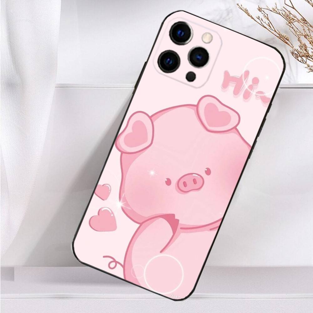 Cute Cartoon Animals Piggy Phone Case For iPhone 16,15,14,13,12,11 Plus,Pro Max,XS,X,XR,SE,Mini,8,7 Soft Silicone Black Cover