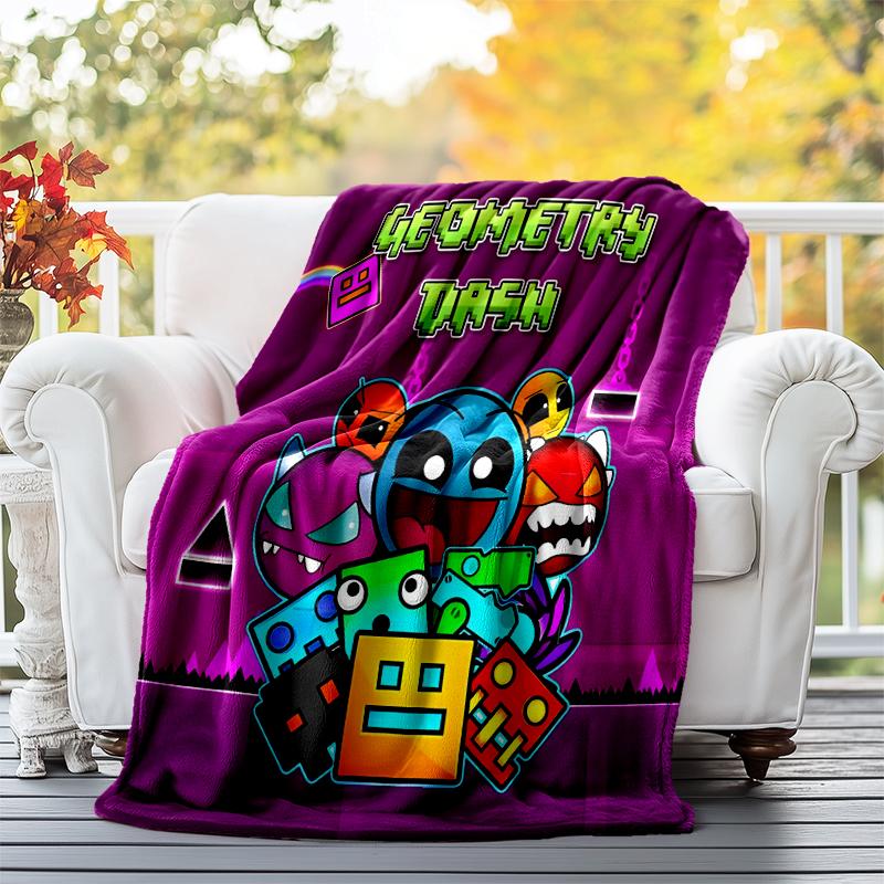 Geometry Dash Flannel Blanket Soft All-Season Throw, Design for Camping, Car Travel, Hiking Sofa, Bed, Office Perfect Gift for Parties