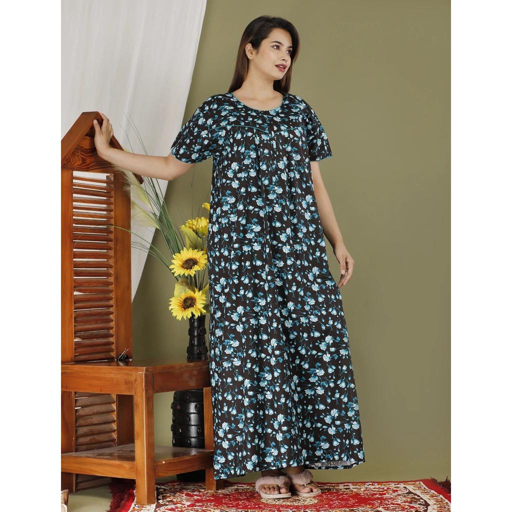 Schönes Baumwoll-Schlafkleid mit Aufdruck Nachthemd Indische Frauen Nachtwäsche Maxi-Nachthemd