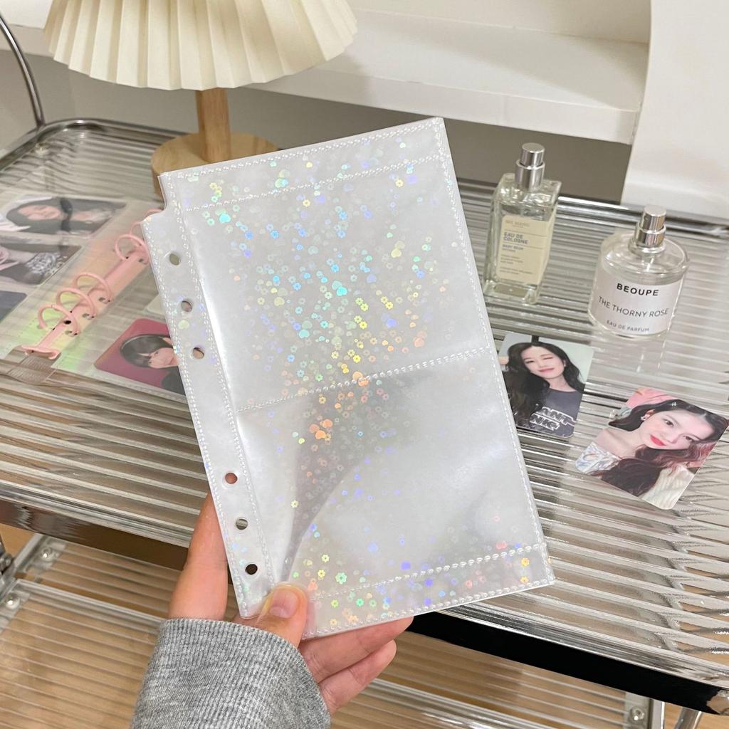 10PCS 1/2/3 Pockets A6 Binder Sleeves Transparent Photo Card Album Refill Inner Page Laser Rainbow Star Inside Page